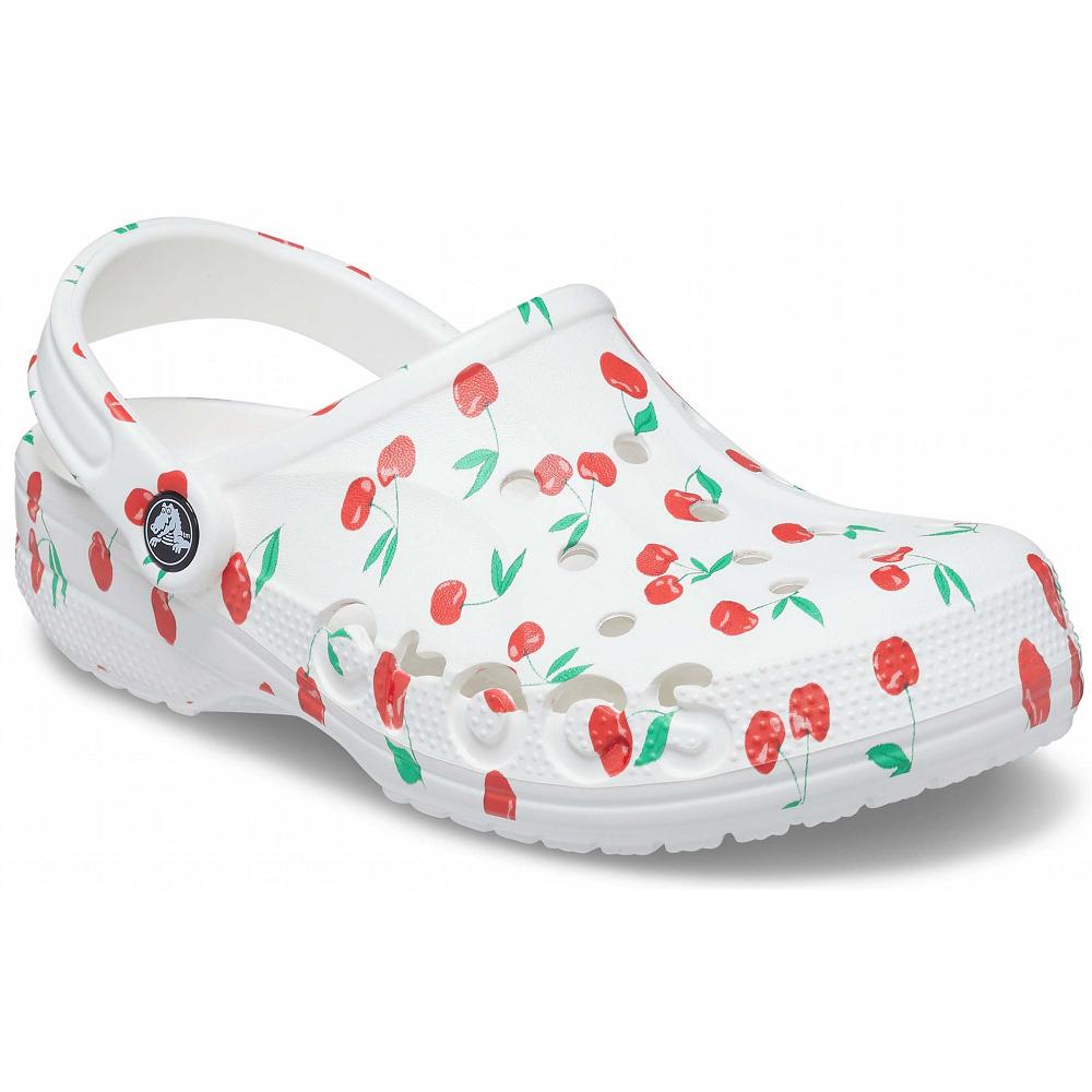 White/Cherry Women's Crocs Baya Seasonal Printed Clogs | NZ 0030RVDW